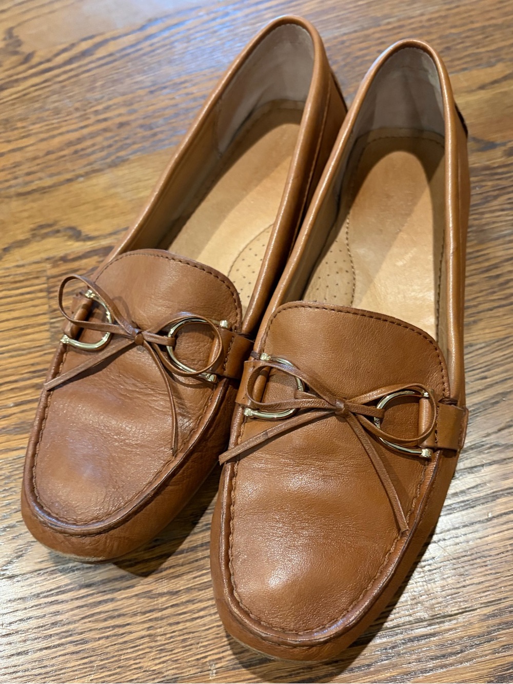 Lauren Ralph Lauren Briley Women's Tan Brown Leather Flat Loafers Shoes Size 9.5